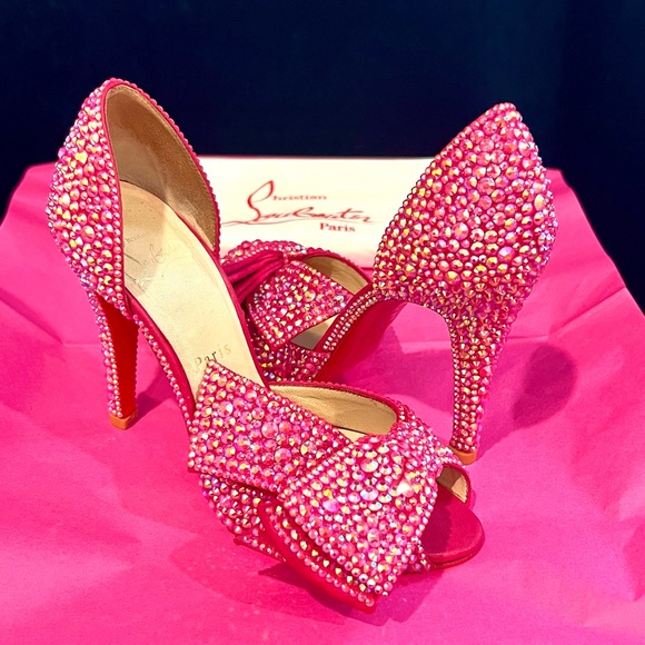 Christian Louboutin Barbie Pink Swarovski Crystal Rhinestone Ribbon Heels 36 🎀 - Picture 10 of 12